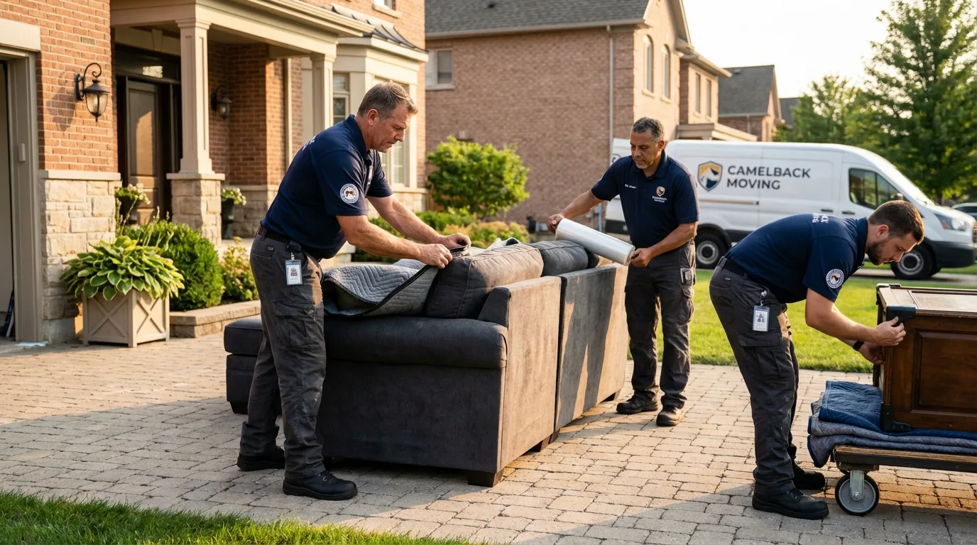 Large estate moving crew wrapping furniture in Eldridge, IA